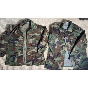US Army Woodland Camo BDU Jackets Large Military Field Coat Lot of 2